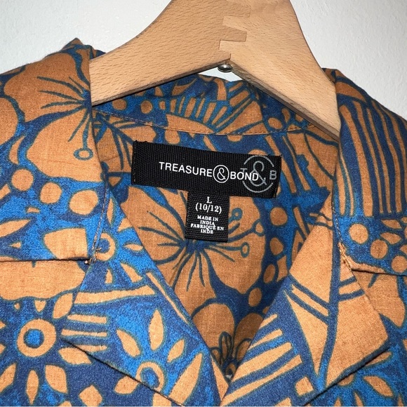 NWT TREASURE & BOND Kids' Hawaiian Short Sleeve Button Up Brown/Tan Size L 10-12 - Picture 2 of 8